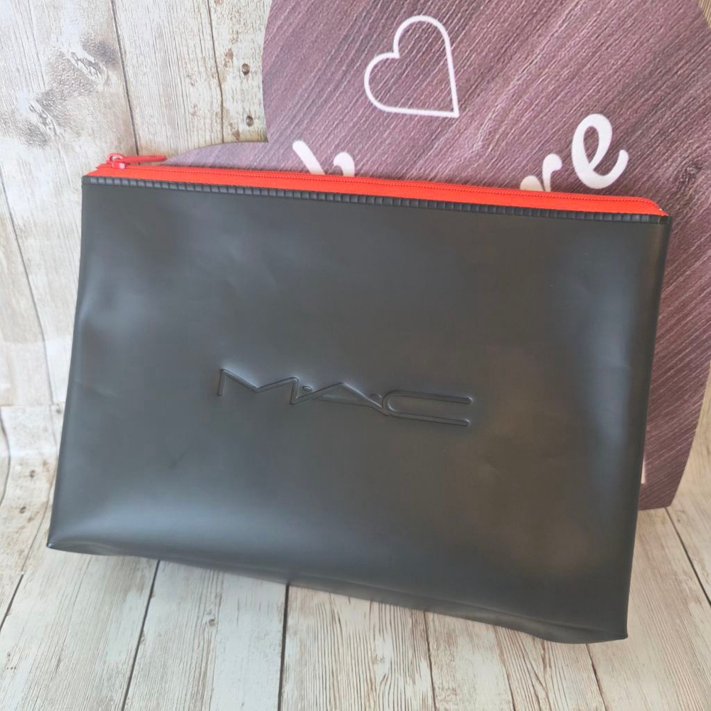 MAC Black Red Zipper Cosmetic Bag